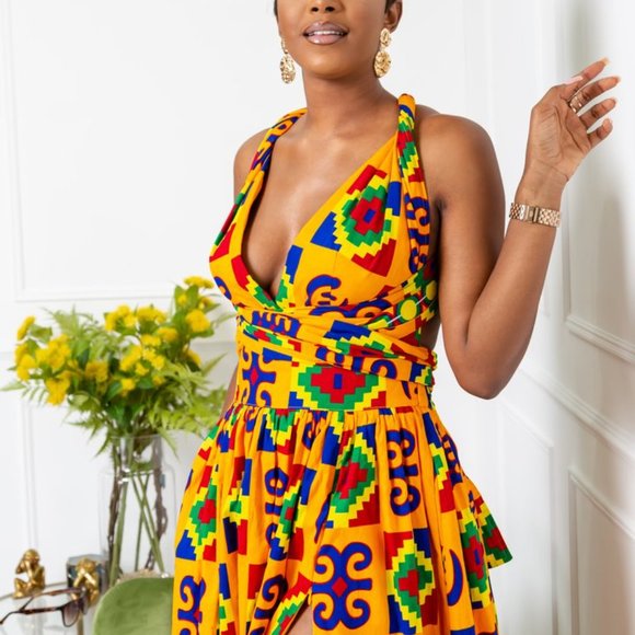 African Print Wax Kente Infinity Multiway Maxi Dress - Picture 3 of 3